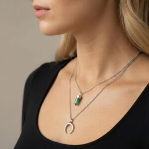 Collar doble luna cuarzo _ Plata .925-2